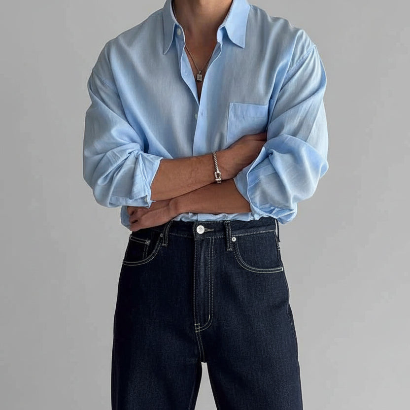 Men's Casual Long Sleeve Button-Up Shirt – Breathable Relaxed Fit