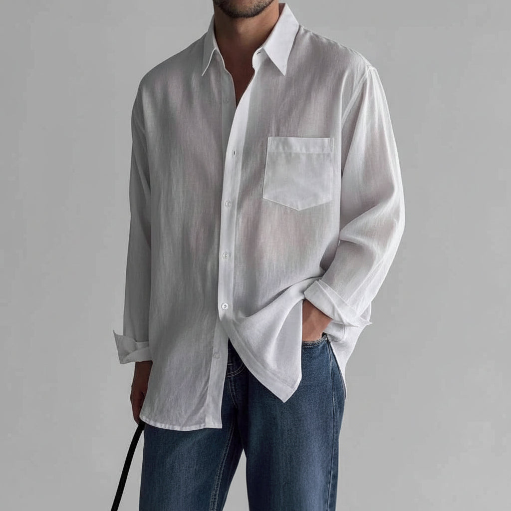 Men's Casual Long Sleeve Button-Up Shirt – Breathable Relaxed Fit