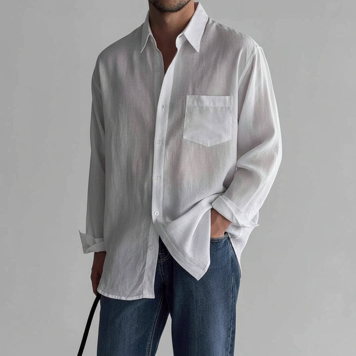 Men's Casual Long Sleeve Button-Up Shirt – Breathable Relaxed Fit