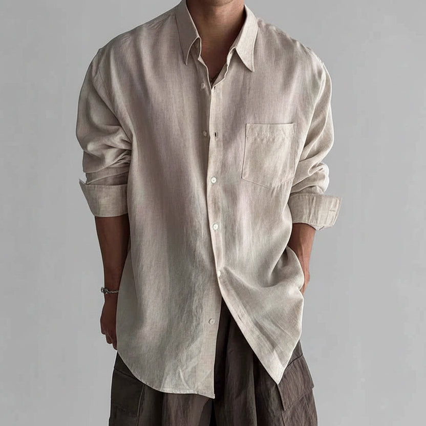 Men's Casual Long Sleeve Button-Up Shirt – Breathable Relaxed Fit