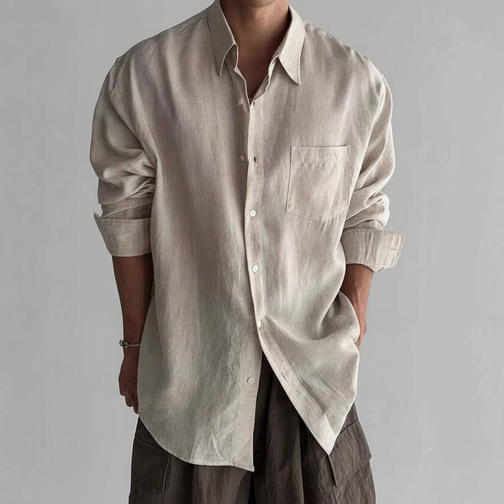 Men's Casual Long Sleeve Button-Up Shirt – Breathable Relaxed Fit
