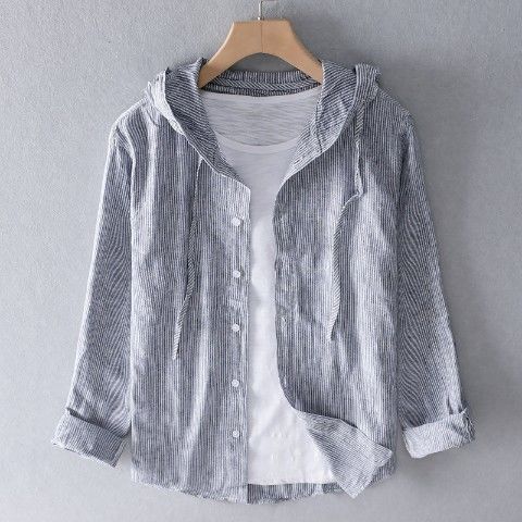 Men's Casual Long Sleeve Hooded Linen Shirt