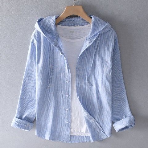 Men's Casual Long Sleeve Hooded Linen Shirt