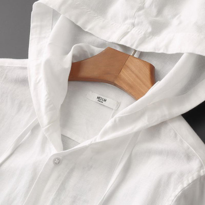 Men's Casual Long Sleeve Hooded Linen Shirt
