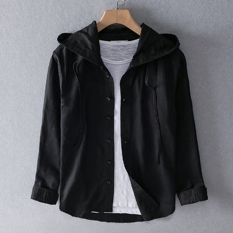 Men's Casual Long Sleeve Hooded Linen Shirt