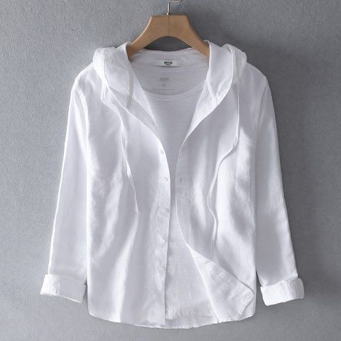 Men's Casual Long Sleeve Hooded Linen Shirt