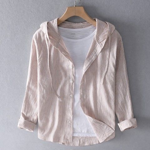 Men's Casual Long Sleeve Hooded Linen Shirt