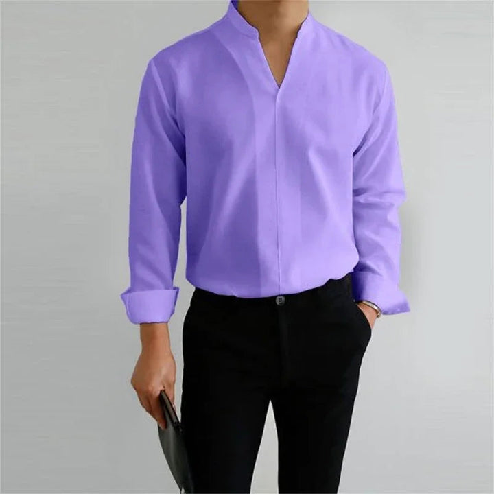 Men's Casual Long Sleeve Mandarin Collar Shirt