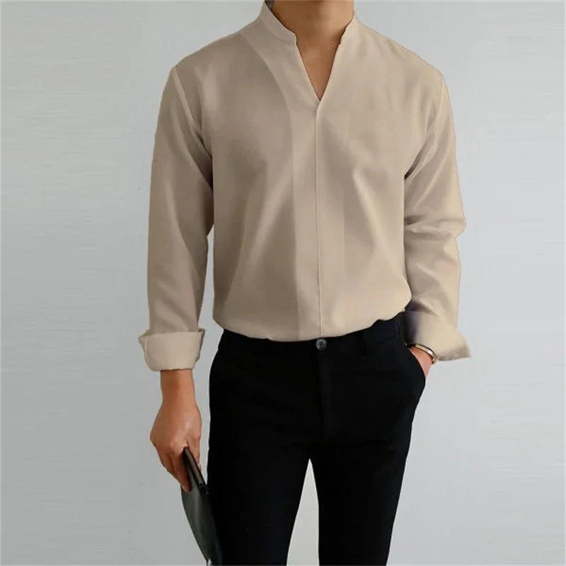 Men's Casual Long Sleeve Mandarin Collar Shirt