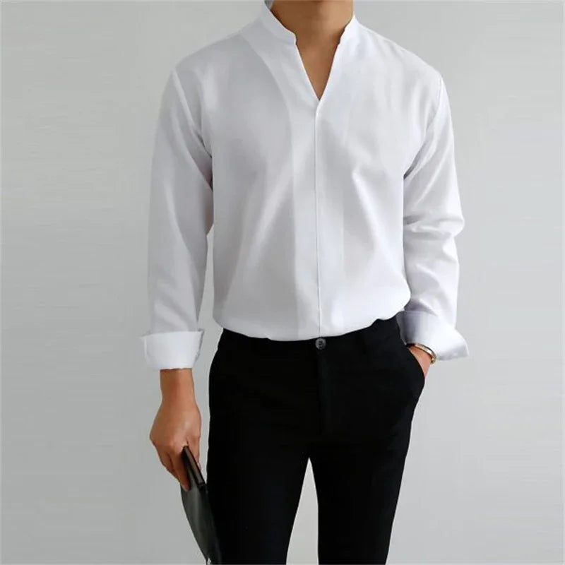 Men's Casual Long Sleeve Mandarin Collar Shirt