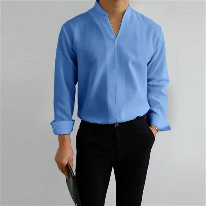 Men's Casual Long Sleeve Mandarin Collar Shirt