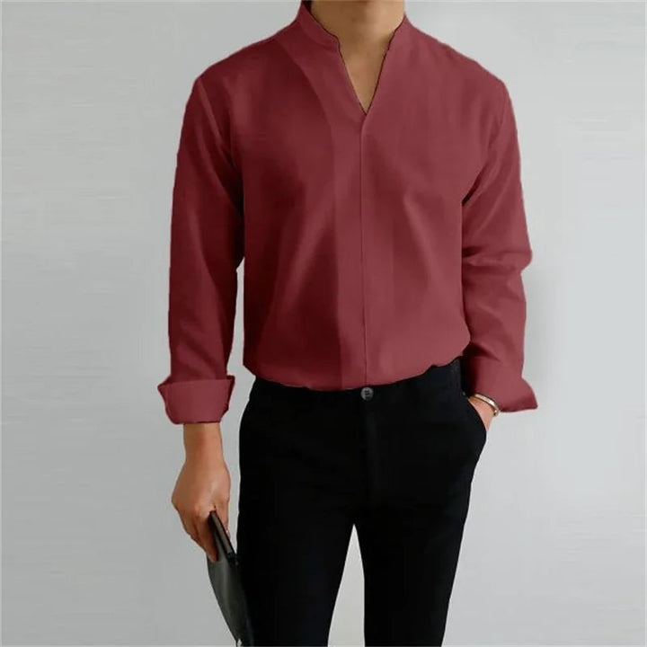 Men's Casual Long Sleeve Mandarin Collar Shirt