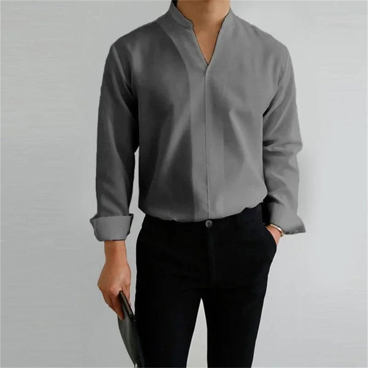 Men's Casual Long Sleeve Mandarin Collar Shirt