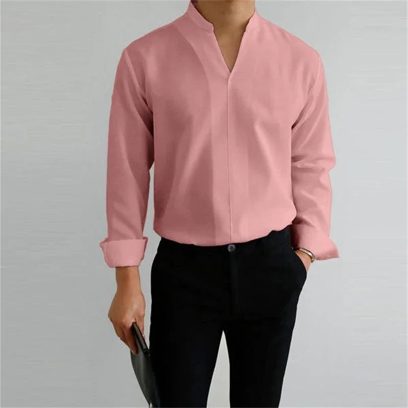 Men's Casual Long Sleeve Mandarin Collar Shirt