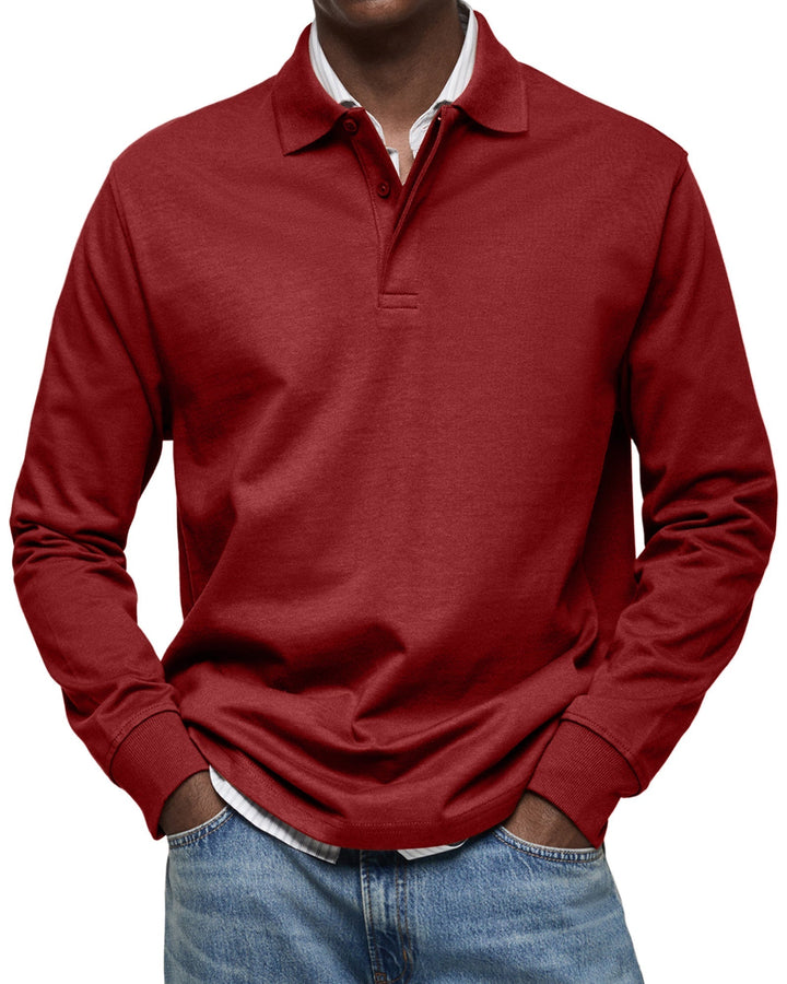 Men's Casual Soft Cotton Long Sleeve Polo - Everyday Wear