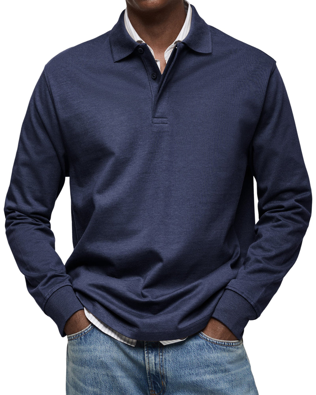 Men's Casual Soft Cotton Long Sleeve Polo - Everyday Wear