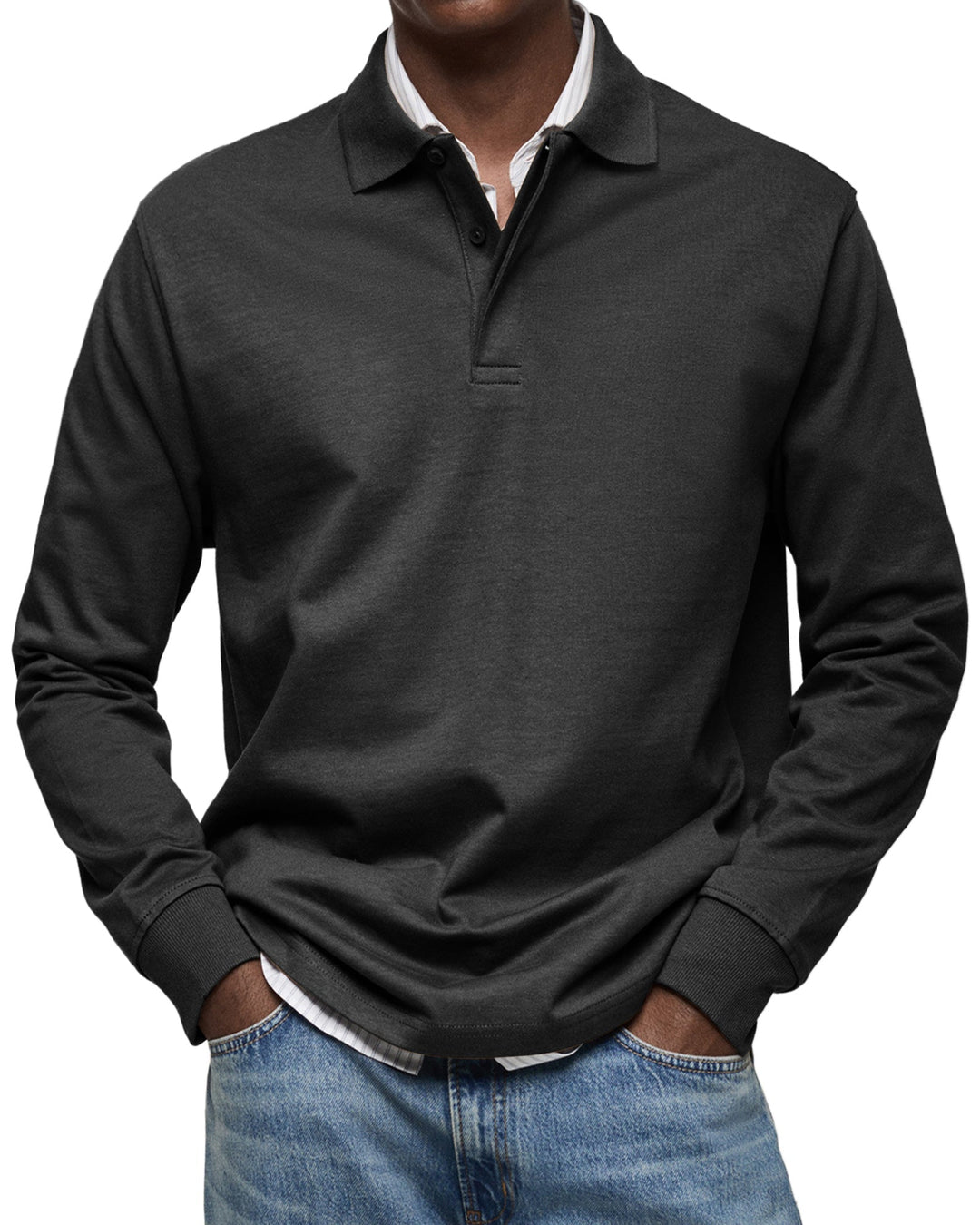 Men's Casual Soft Cotton Long Sleeve Polo - Everyday Wear