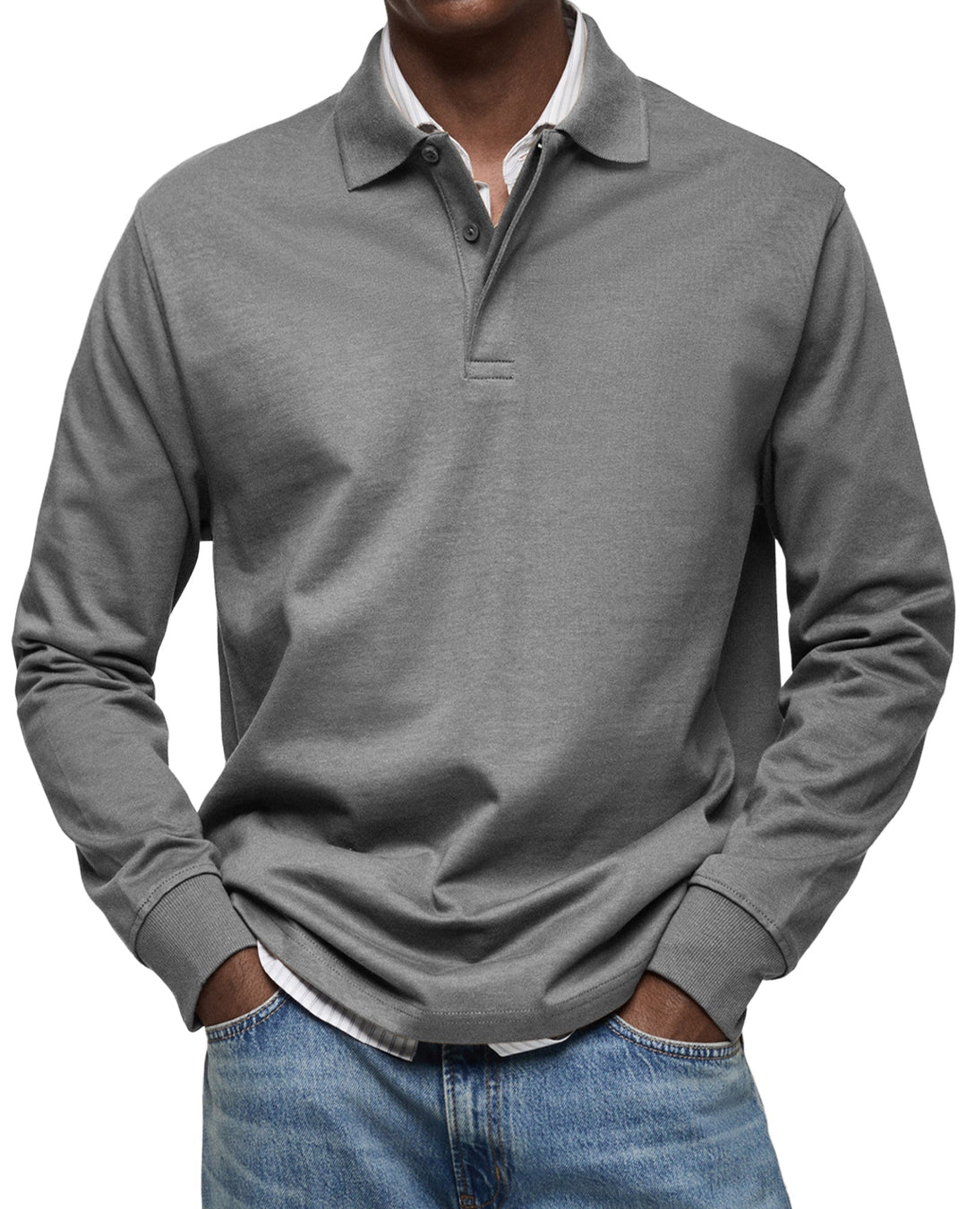 Men's Casual Soft Cotton Long Sleeve Polo - Everyday Wear