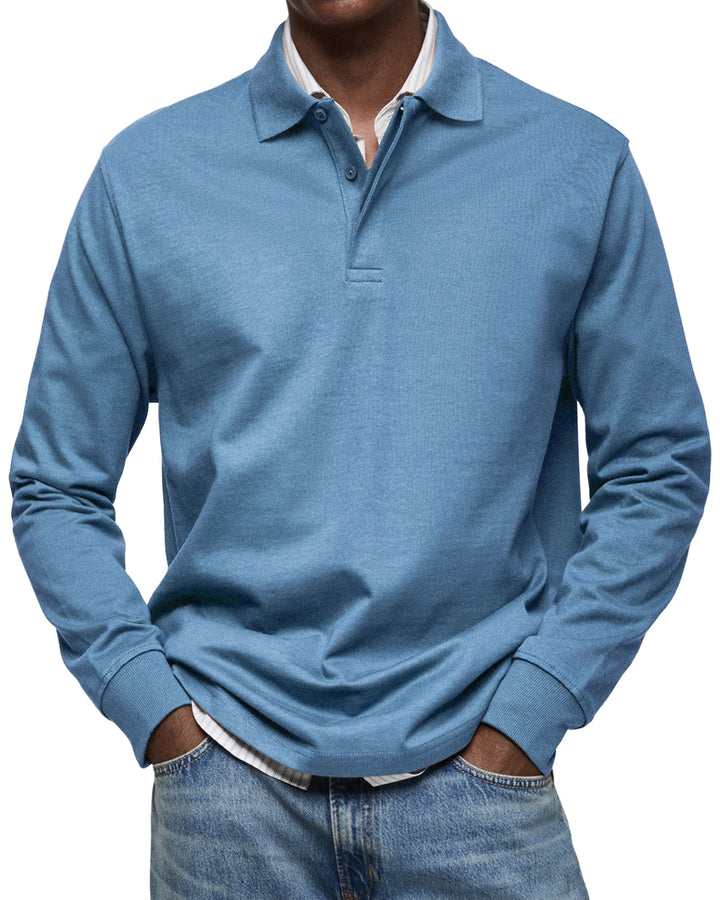 Men's Casual Soft Cotton Long Sleeve Polo - Everyday Wear