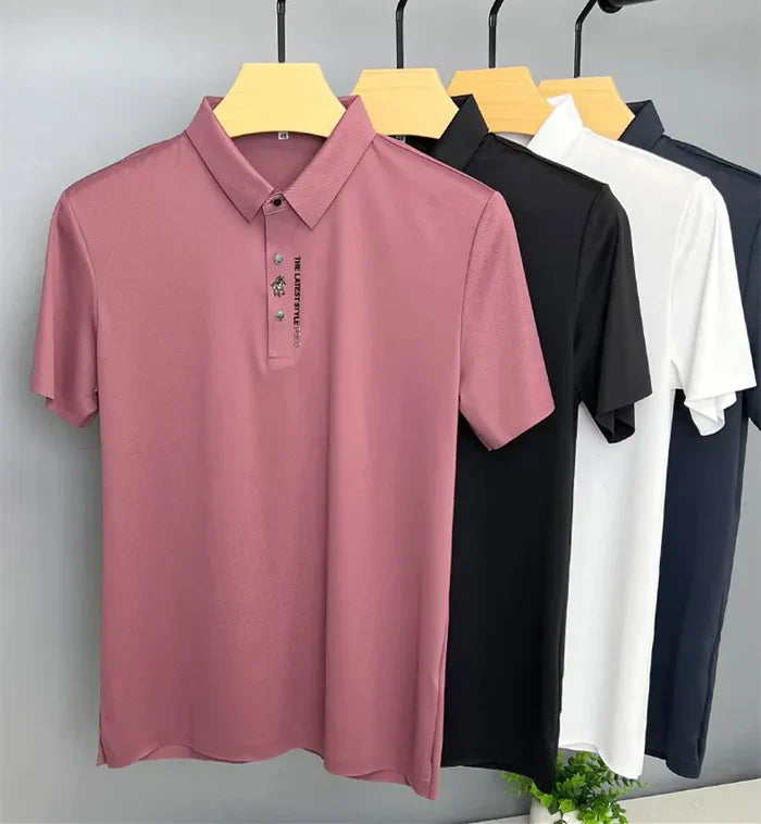 Men's Casual Stretch Cotton Polo T-Shirt - Wrinkle-Free Comfort