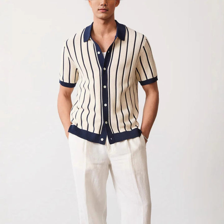 Men's Casual Striped Cotton Polo Shirt - Summer Everyday Wear