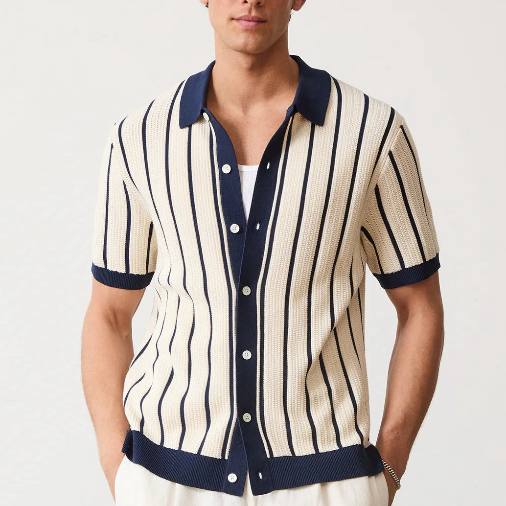 Men's Casual Striped Cotton Polo Shirt - Summer Everyday Wear