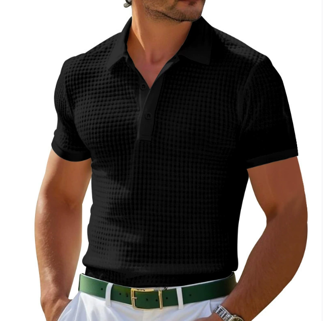 Men's Casual Textured Cotton Polo Shirt - Everyday Wear