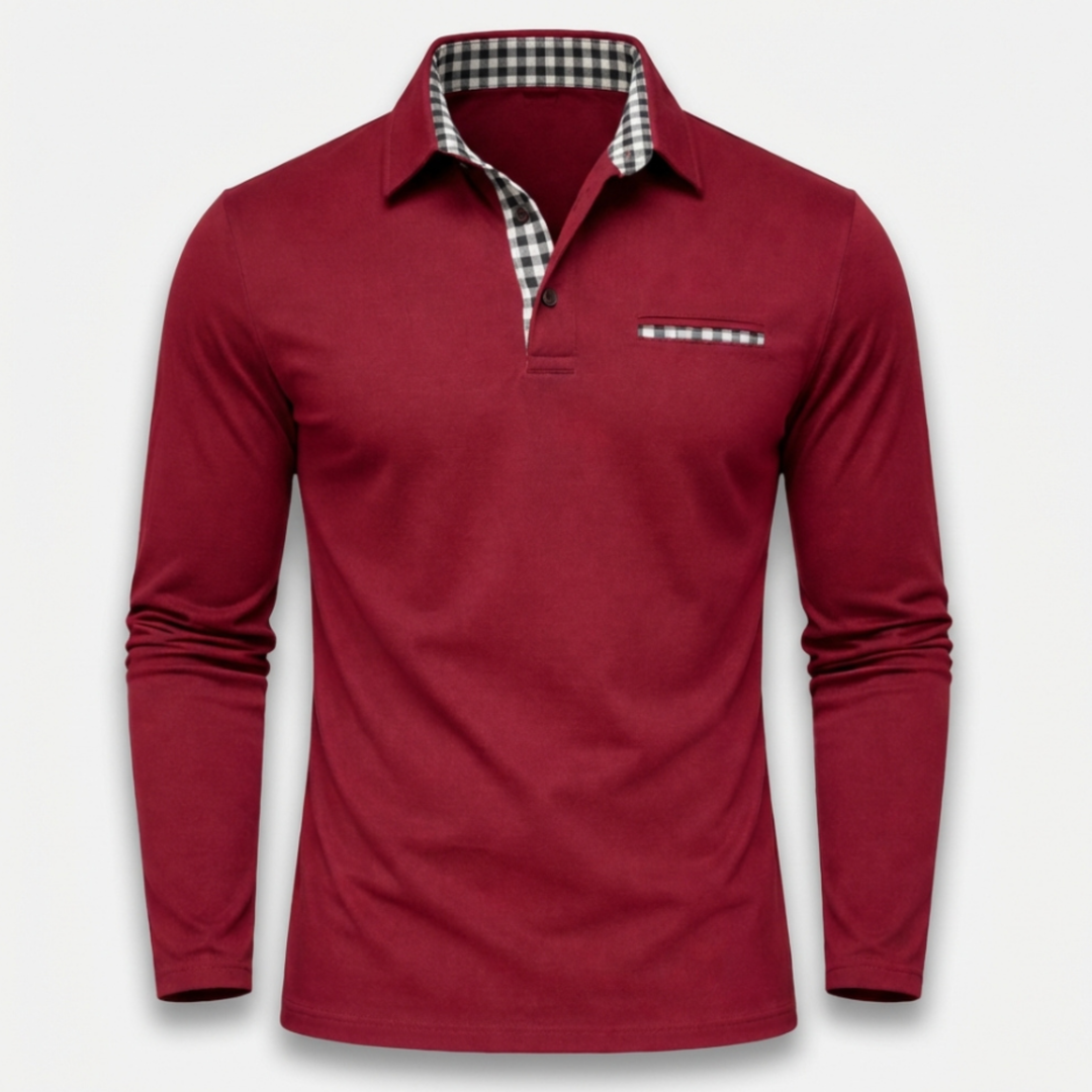 Men's Checkered Collar Long Sleeve Polo Shirt