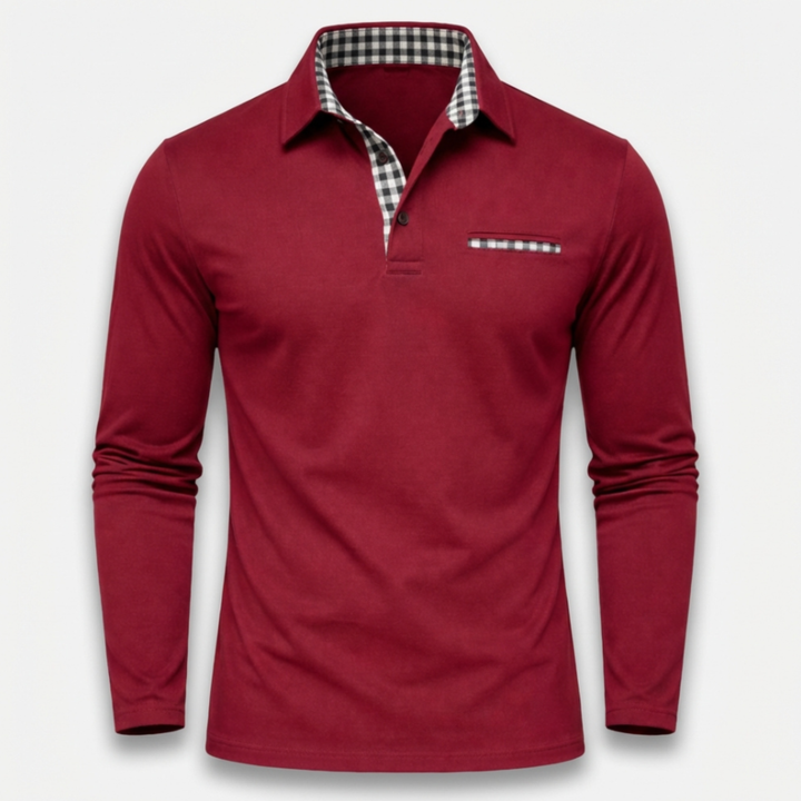 Men's Checkered Collar Long Sleeve Polo Shirt