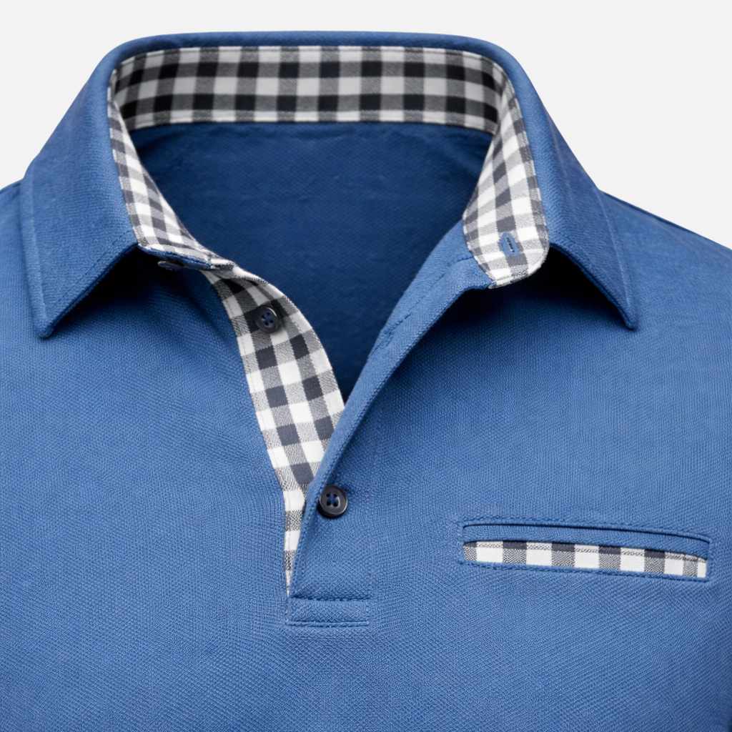 Men's Checkered Collar Long Sleeve Polo Shirt
