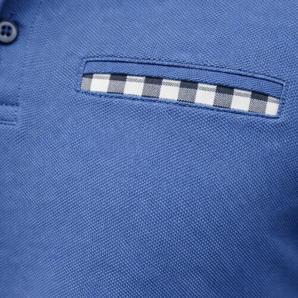 Men's Checkered Collar Long Sleeve Polo Shirt