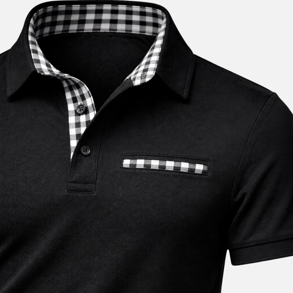 Men's Checkered Collar Long Sleeve Polo Shirt