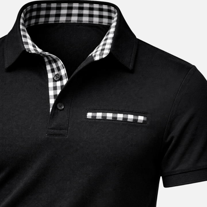 Men's Checkered Collar Long Sleeve Polo Shirt