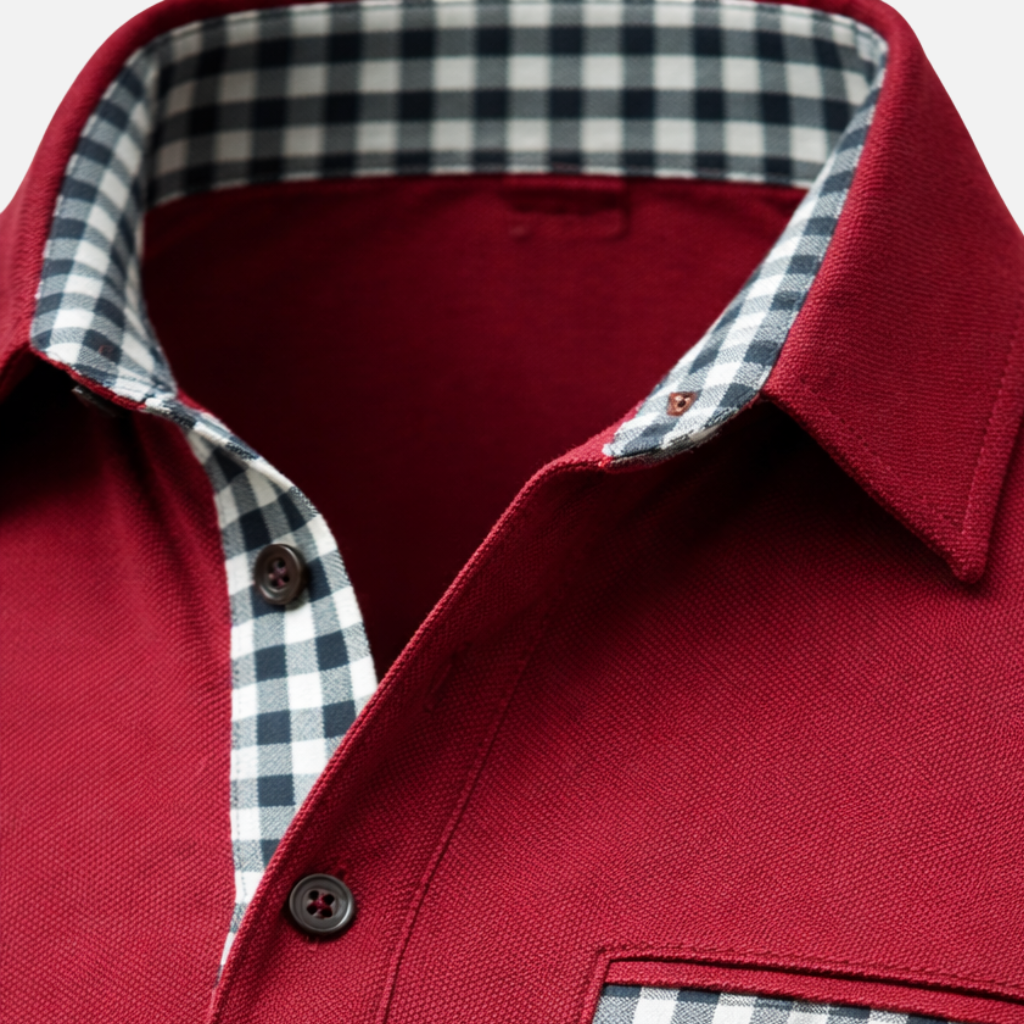 Men's Checkered Collar Long Sleeve Polo Shirt