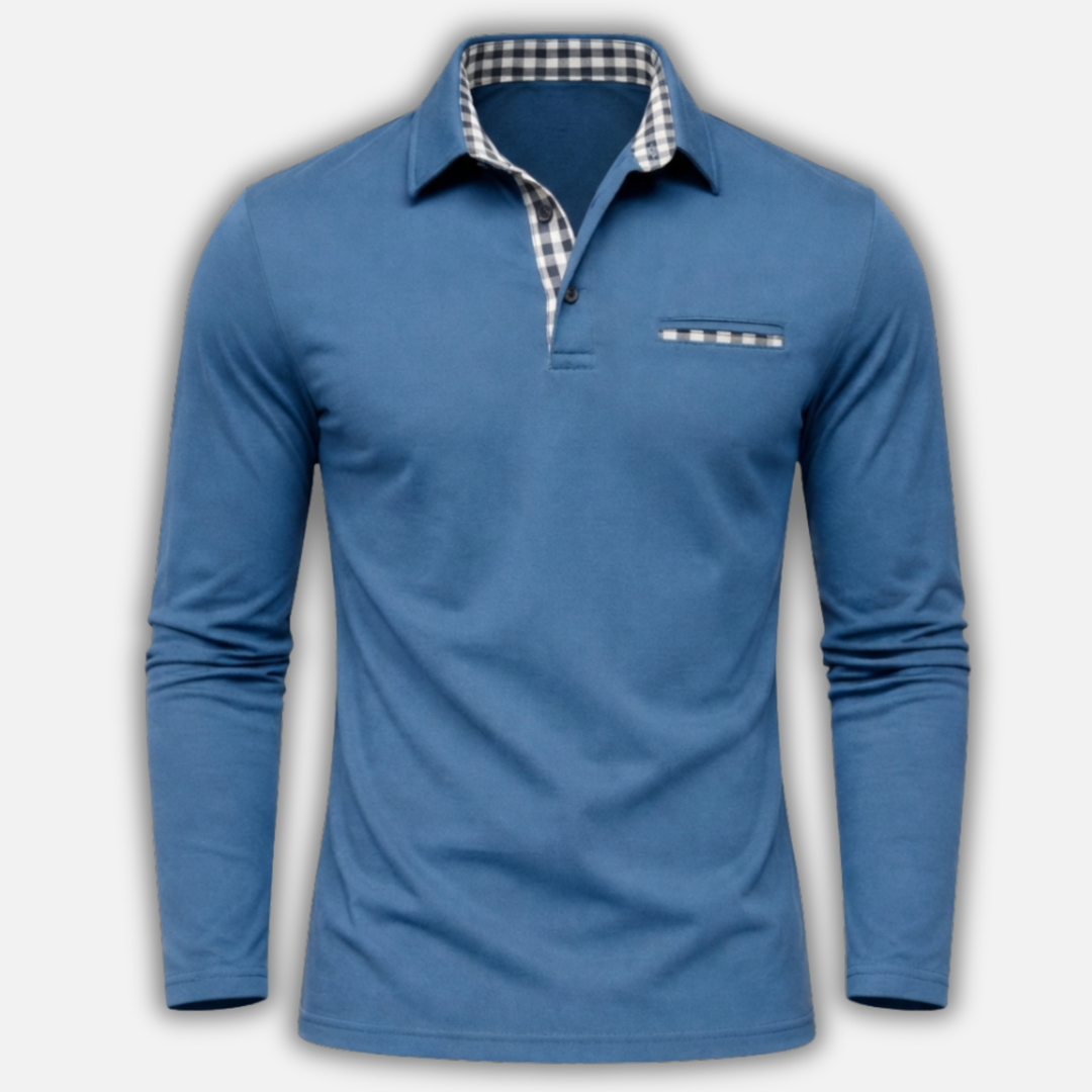 Men's Checkered Collar Long Sleeve Polo Shirt