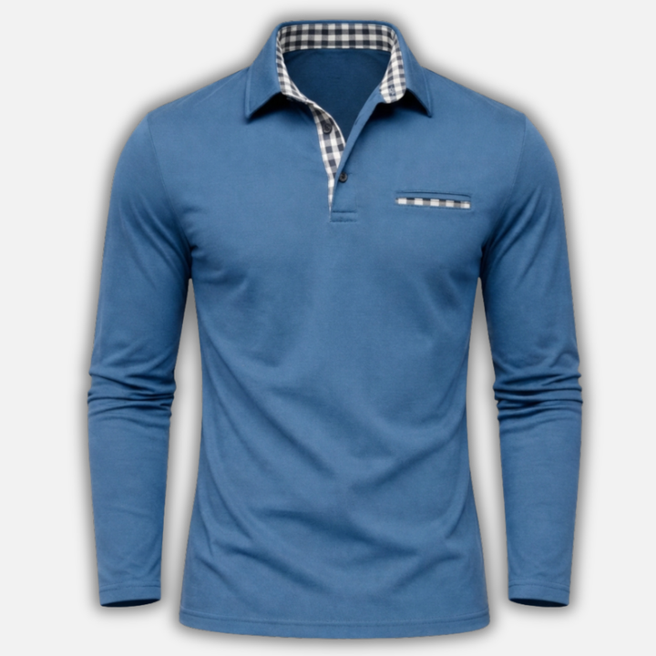 Men's Checkered Collar Long Sleeve Polo Shirt