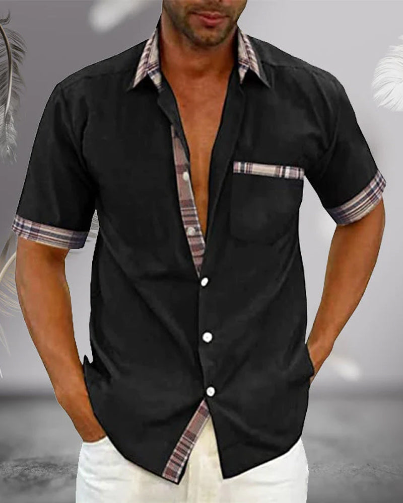 Men's Contrast Trim Short Sleeve Shirt - Relaxed Fit