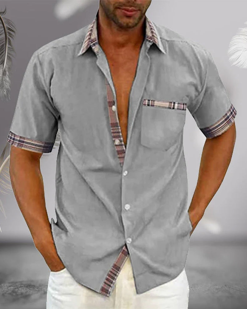 Men's Contrast Trim Short Sleeve Shirt - Relaxed Fit