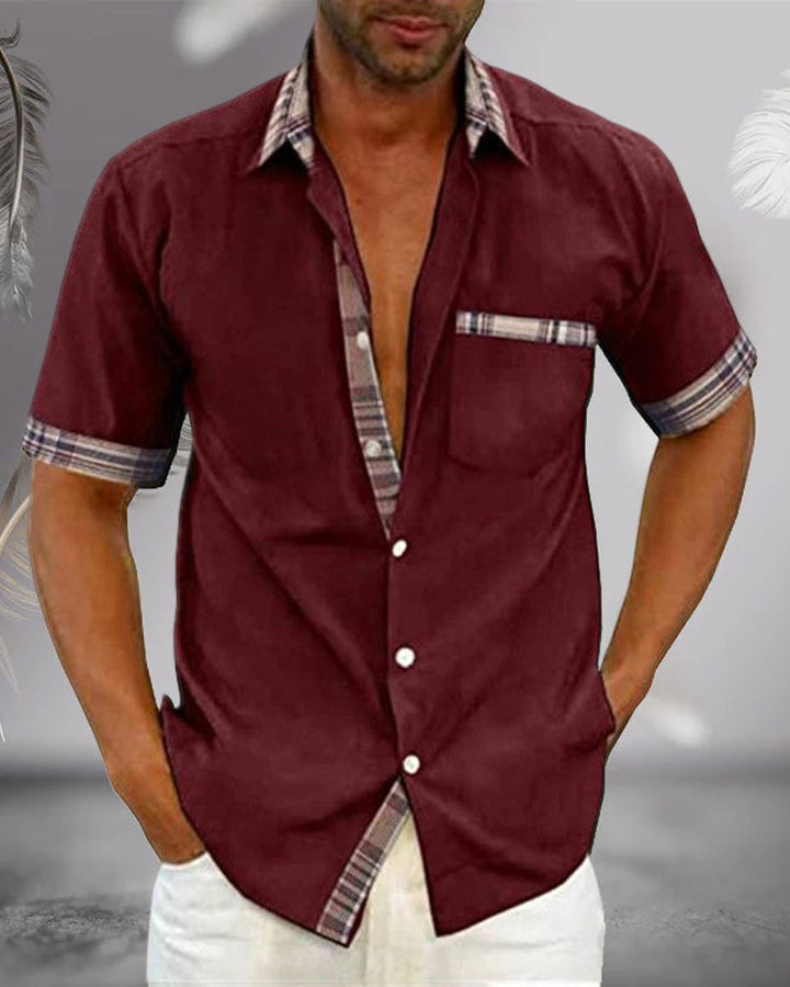 Men's Contrast Trim Short Sleeve Shirt - Relaxed Fit