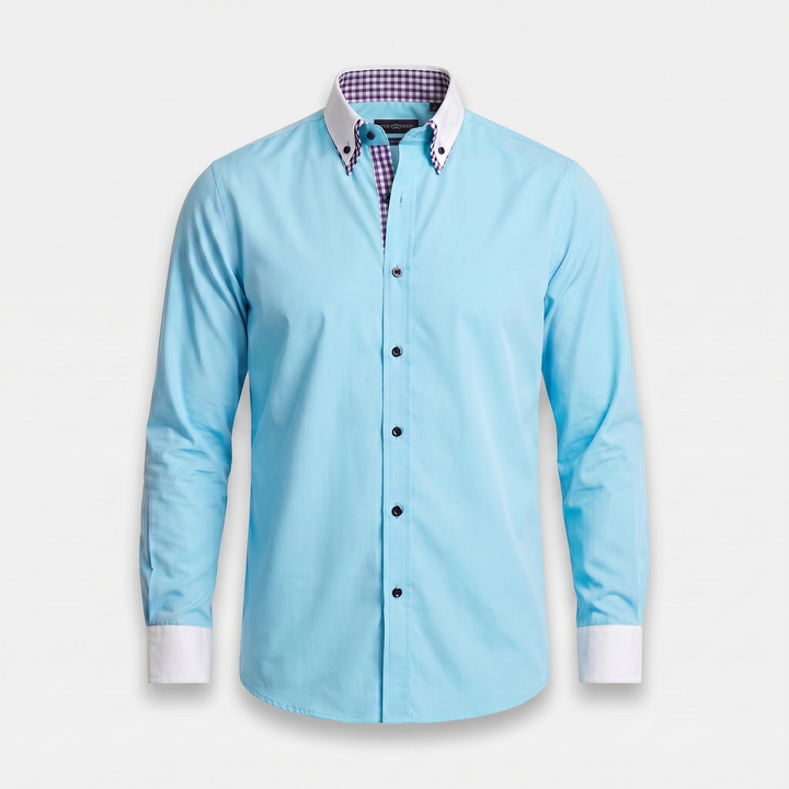 Men's Cotton Button-Down Shirt with Contrast Collar
