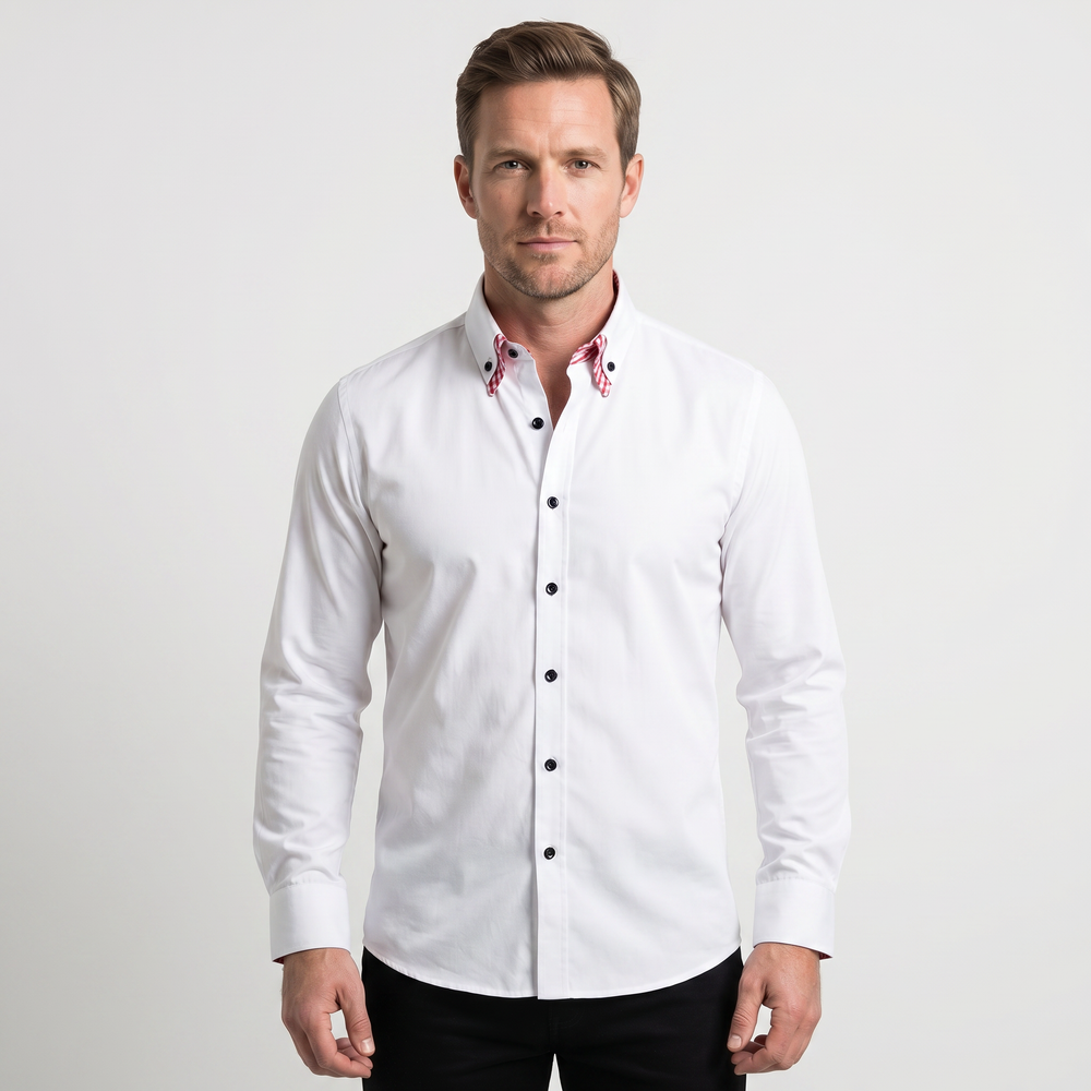 Men's Cotton Button-Down Shirt with Contrast Collar