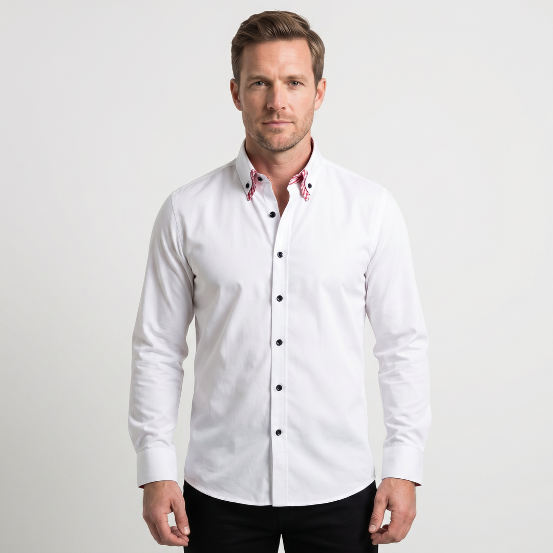 Men's Cotton Button-Down Shirt with Contrast Collar