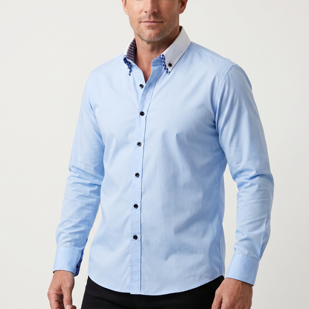 Men's Cotton Button-Down Shirt with Contrast Collar