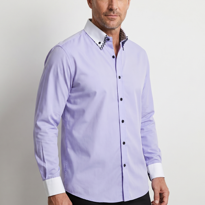 Men's Cotton Button-Down Shirt with Contrast Collar
