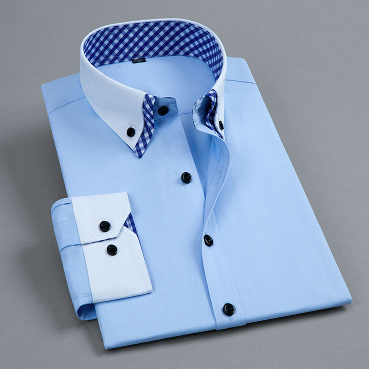Men's Cotton Button-Down Shirt with Contrast Collar