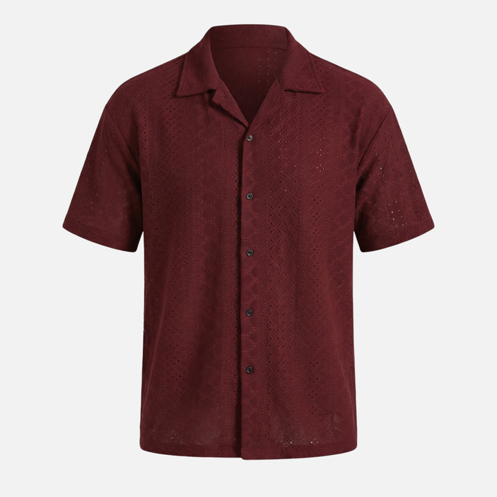 Men's Cuban Collar Jacquard Knit Shirt