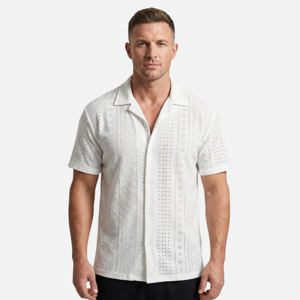 Men's Cuban Collar Jacquard Knit Shirt