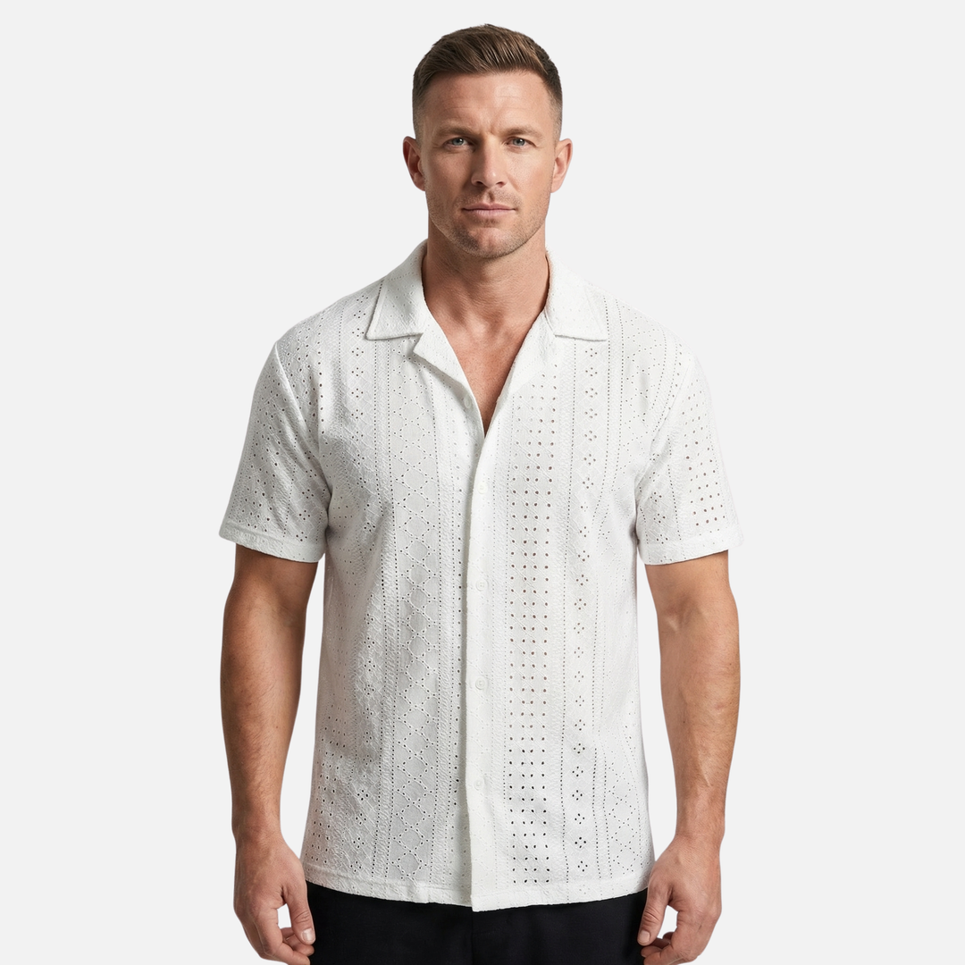 Men's Cuban Collar Jacquard Knit Shirt