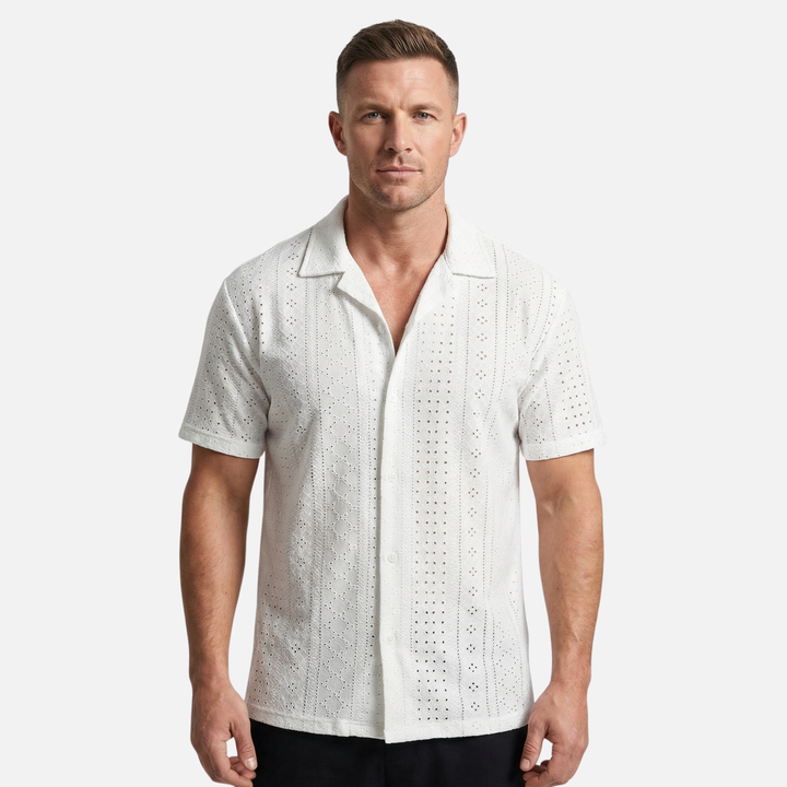 Men's Cuban Collar Jacquard Knit Shirt
