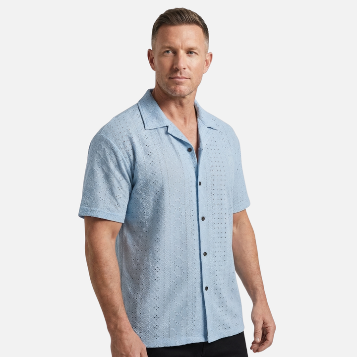 Men's Cuban Collar Jacquard Knit Shirt
